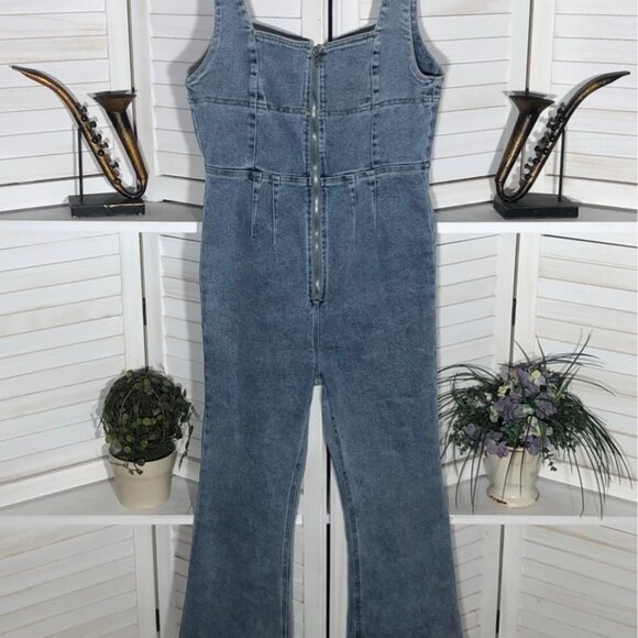 Emory Park Denim Jumpsuit Bell Bottoms Light Blue Size Medium - Picture 3 of 16
